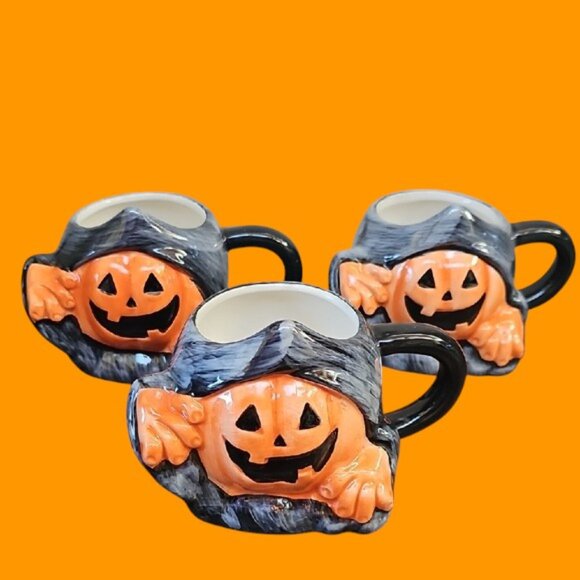 NEW 3 ceramic Jack-o'-lantern Halloween mugs Lewis mug Hyde and Eek Target - Picture 2 of 16